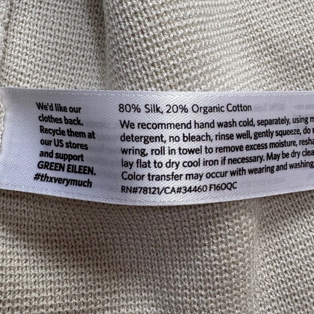 EILEEN FISHER Cream Silk‎ Organic Cotton One Button Cardigan Sweater Med Petite - Picture 7 of 9
